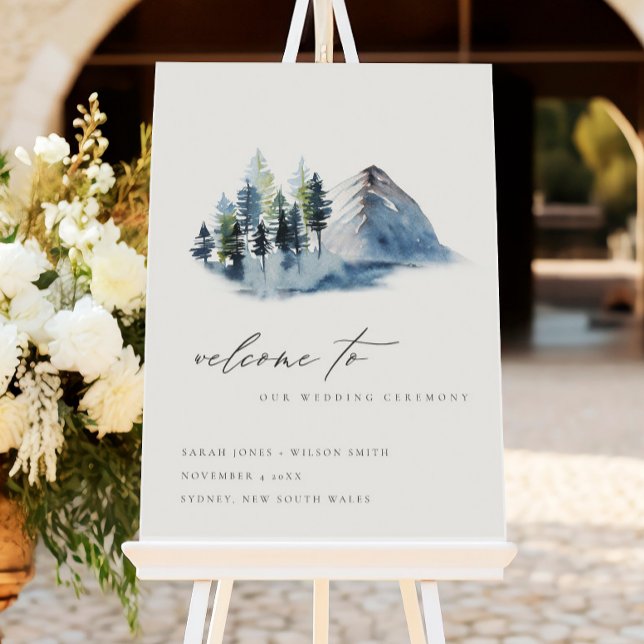 Green Blue Pine Woods Mountains Wedding Welcome Foam Board (Creator Uploaded)