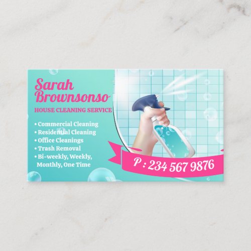 Green Blue Pink Cleaning Wash Spray Business Card