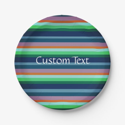 Green Blue Pink  orange Stripes Paper Plate