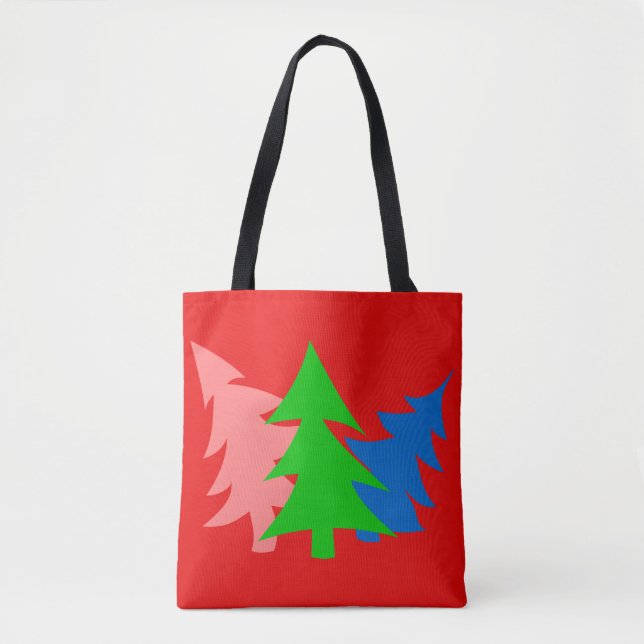 Green Blue Pink Pine Trees Red Tote Bag (Front)