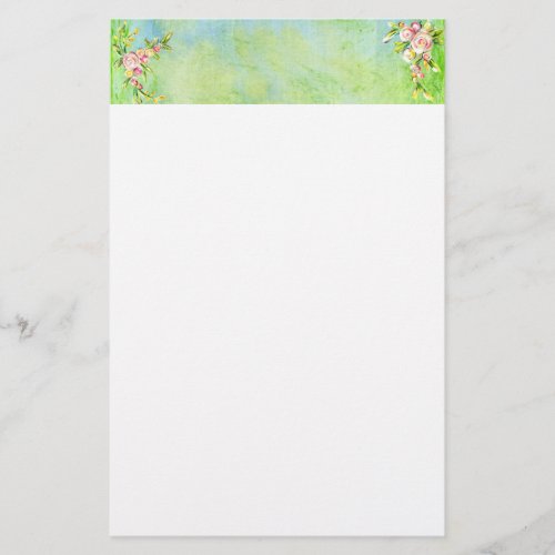 Green Blue Pink Roses Floral Wedding Header Stationery