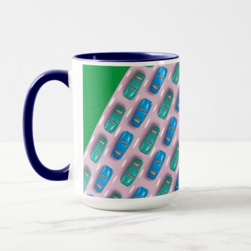 GREEN BLUE PINK SEA GREEN CAR ART MODERN COMBO MUG