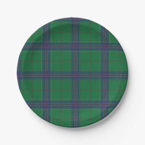 Green blue plaid pattern paper plates