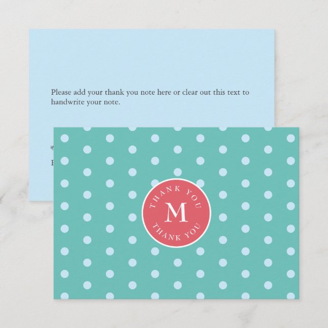 Green Blue Polka Dot Flat Thank You Card (Front/Back)