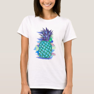 Green & Blue Posterized Pineapple Illustration T-Shirt