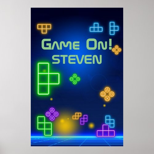 Green blue  purple gamer 24 x 36 poster