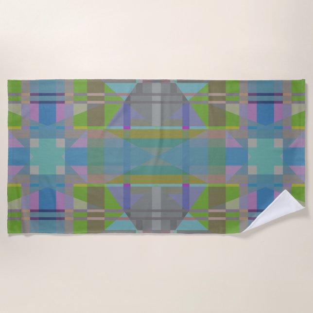 Green Blue Purple Geometric Beach Towel (Front)