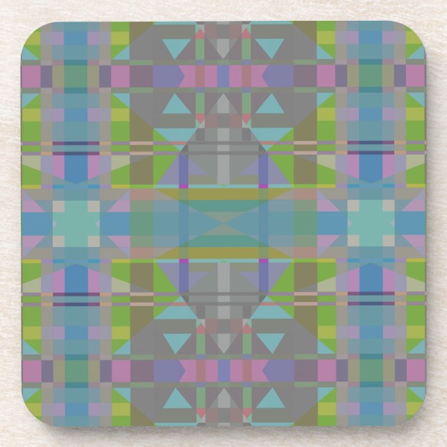 Green Blue Purple Geometric Beverage Coaster (Front)