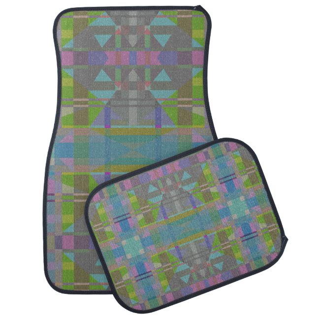 Green Blue Purple Geometric Car Floor Mat (Set)