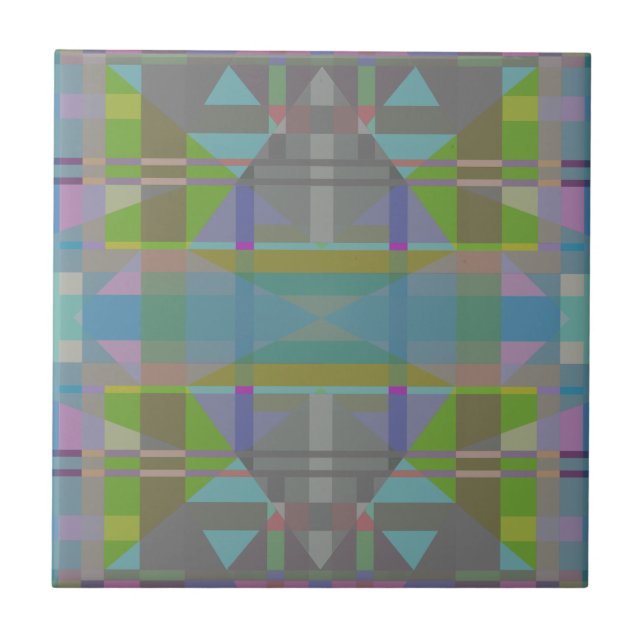 Green Blue Purple Geometric Ceramic Tile (Front)