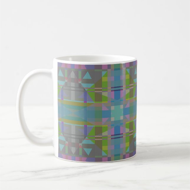 Green Blue Purple Geometric Coffee Mug (Left)