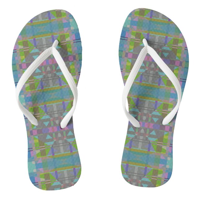 Green Blue Purple Geometric Flip Flops (Footbed)