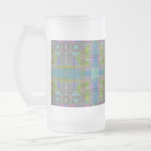 Green Blue Purple Geometric  Frosted Glass Beer Mug