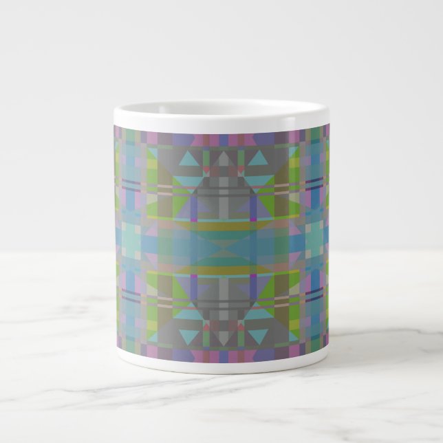 Green Blue Purple Geometric Giant Coffee Mug (Front)