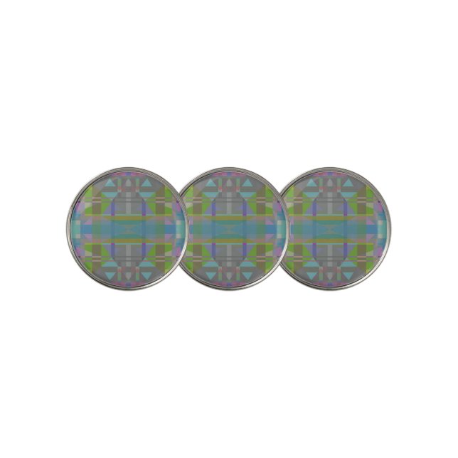 Green Blue Purple Geometric Golf Ball Marker (3 Up)