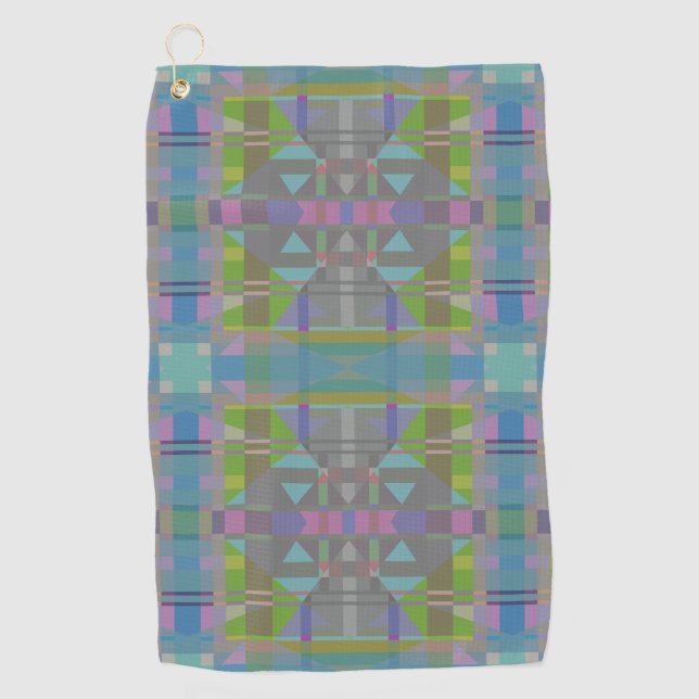 Green Blue Purple Geometric Golf Towel (Front)
