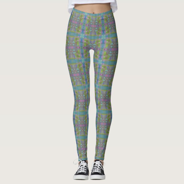 Green Blue Purple Geometric Leggings (Front)