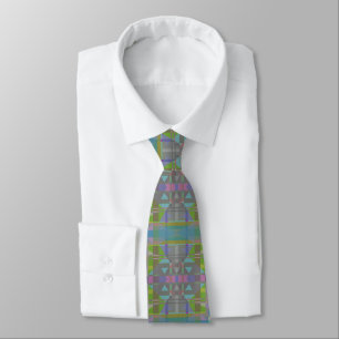 Green Blue Purple Geometric Neck Tie