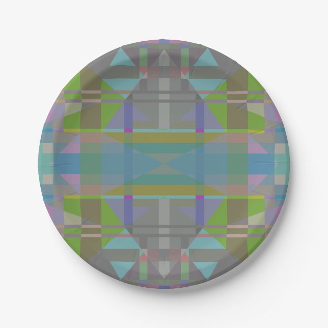Green Blue Purple Geometric Paper Plates (Front)