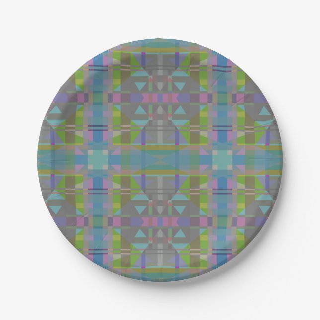 Green Blue Purple Geometric Paper Plates (Front)