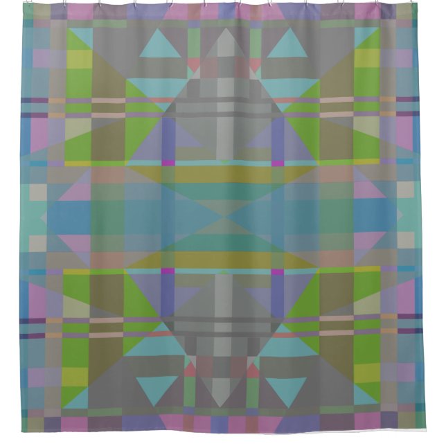 Green Blue Purple Geometric Shower Curtain (Front)