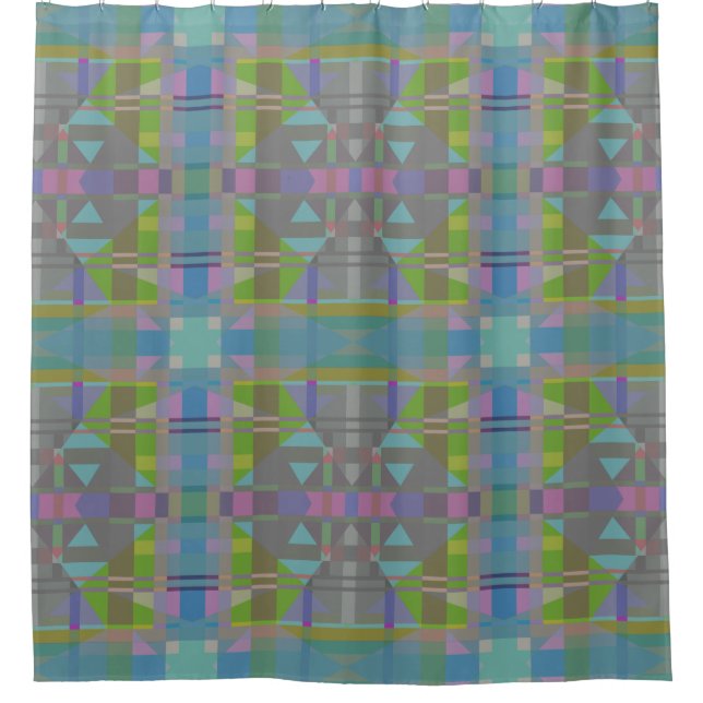 Green Blue Purple Geometric Shower Curtain (Front)