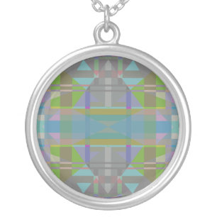 Green Blue Purple Geometric Silver Plated Necklace