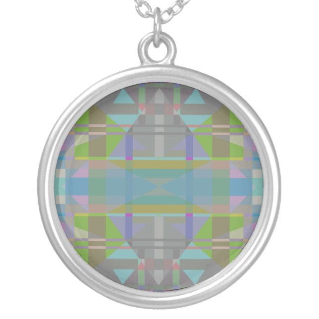 Green Blue Purple Geometric Silver Plated Necklace (Front)