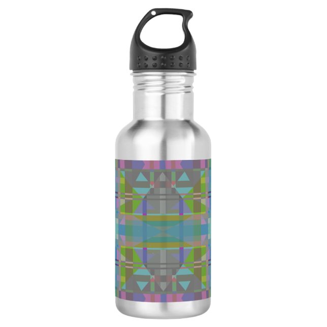 Green Blue Purple Geometric  Stainless Steel Water Bottle (Front)