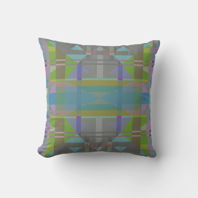 Green Blue Purple Geometric Throw Pillow (Front)