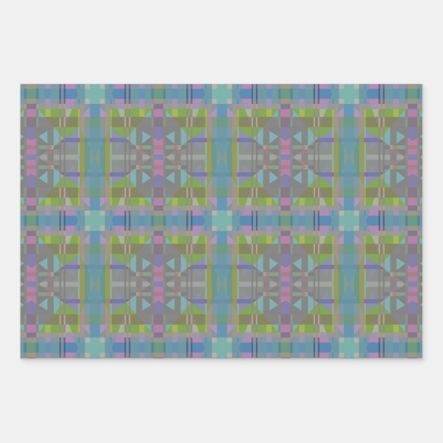 Green Blue Purple Geometric Wrapping Paper Sheets (Front)