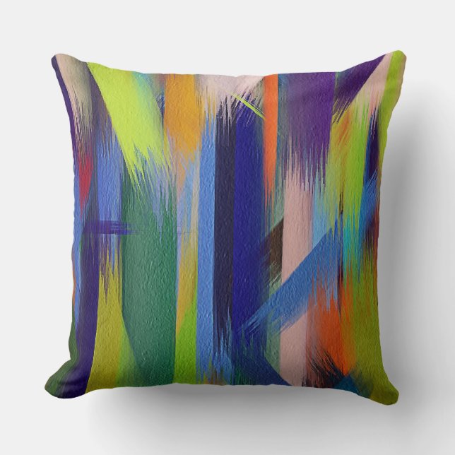 Green Blue Purple Orange Abstract Throw Pillow (Front)