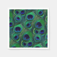 Green, Blue, Purple Peacock Feather Paper Napkins
