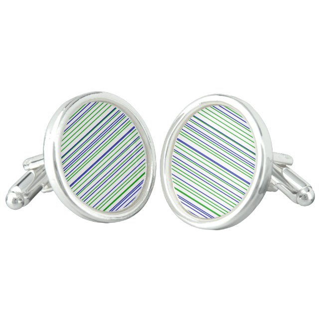 Green blue purple stripes modern custom pattern  cufflinks (Angled)