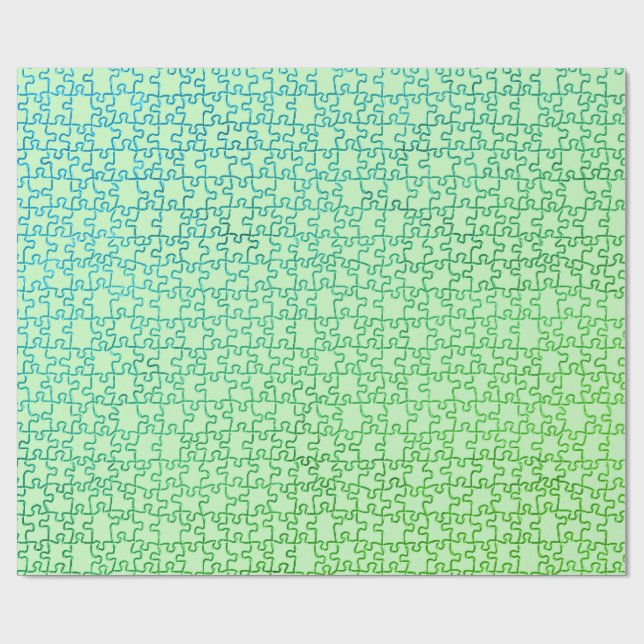 Green Blue Puzzle Wrapping Paper (Flat)