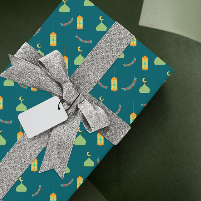 Green & Blue Ramadan Kareem Eid Mubarak Muslim Wrapping Paper (Creator Uploaded)