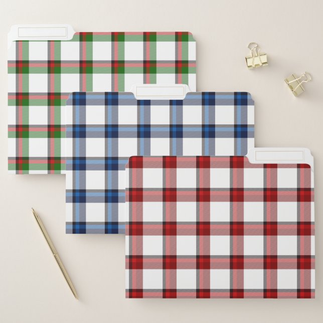  Green, Blue, Red and White Plaid   File Folder (Set)