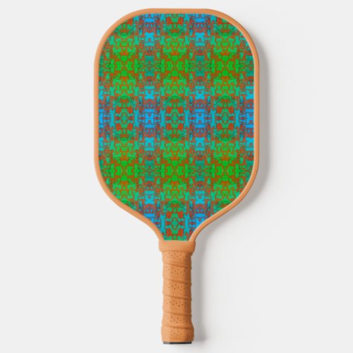 Green Blue Red Brown Pattern Pickleball Paddle