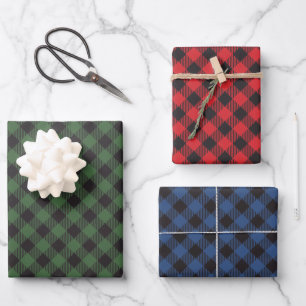 Green Blue Red Buffalo Plaid Checkered Wrapping Paper Sheets