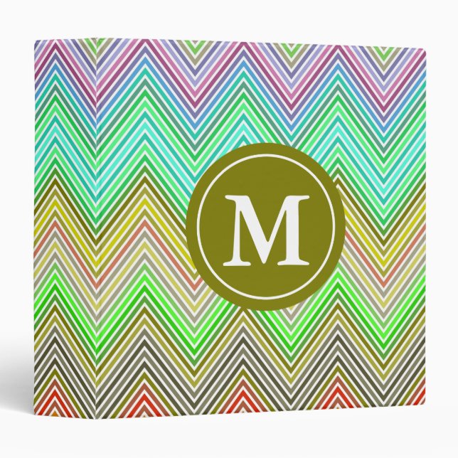 Green Blue Red Personalized Monogram Chevron 3 Ring Binder (Front/Spine)