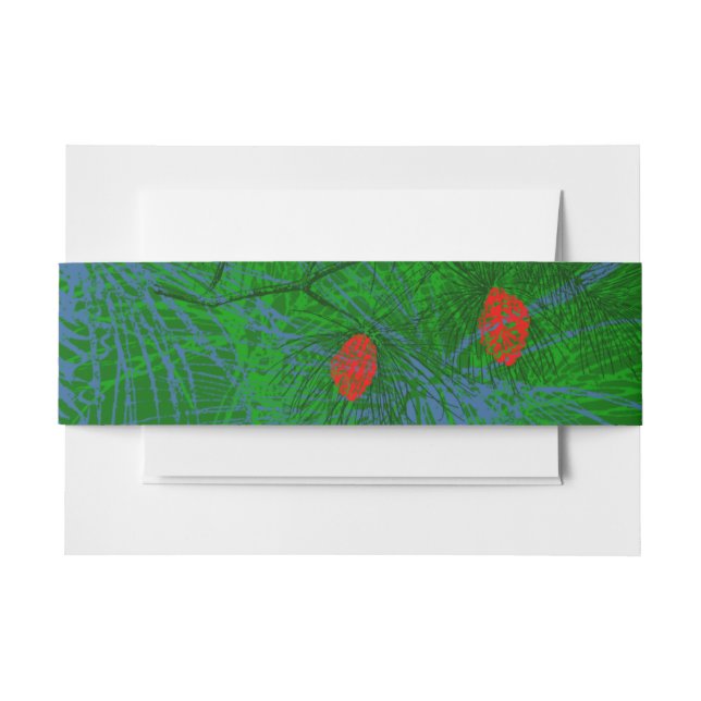 Green Blue Red Pine Cones Pattern Invitation Belly Band (Front Example)