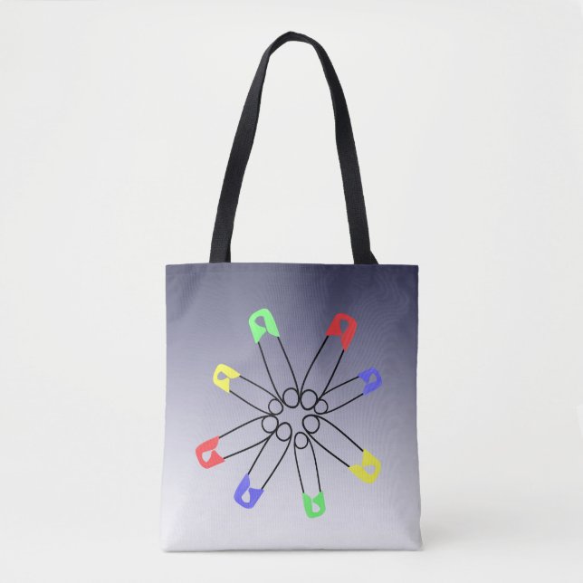 Green Blue Red Rainbow Solidarity Safety Pin Tote Bag (Front)