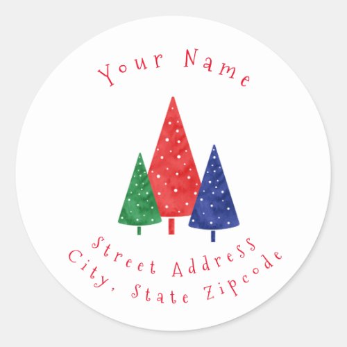 Green Blue Red Watercolor Trees Labels