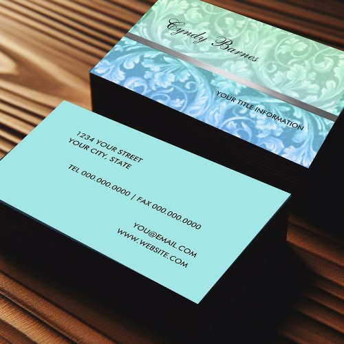 Green Blue Renaissance Damask Business Card