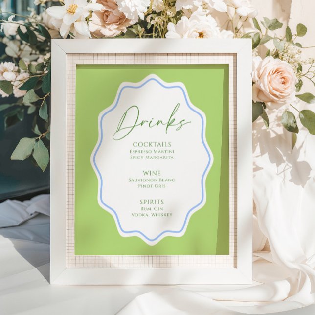 Green Blue Scalloped Frame Bridal Drinks Poster (Creator Uploaded)