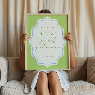 Green Blue Scalloped Frame Bridal Soirée Welcome Poster