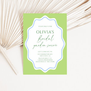 Green Blue Scalloped Frame Garden Bridal Shower Invitation