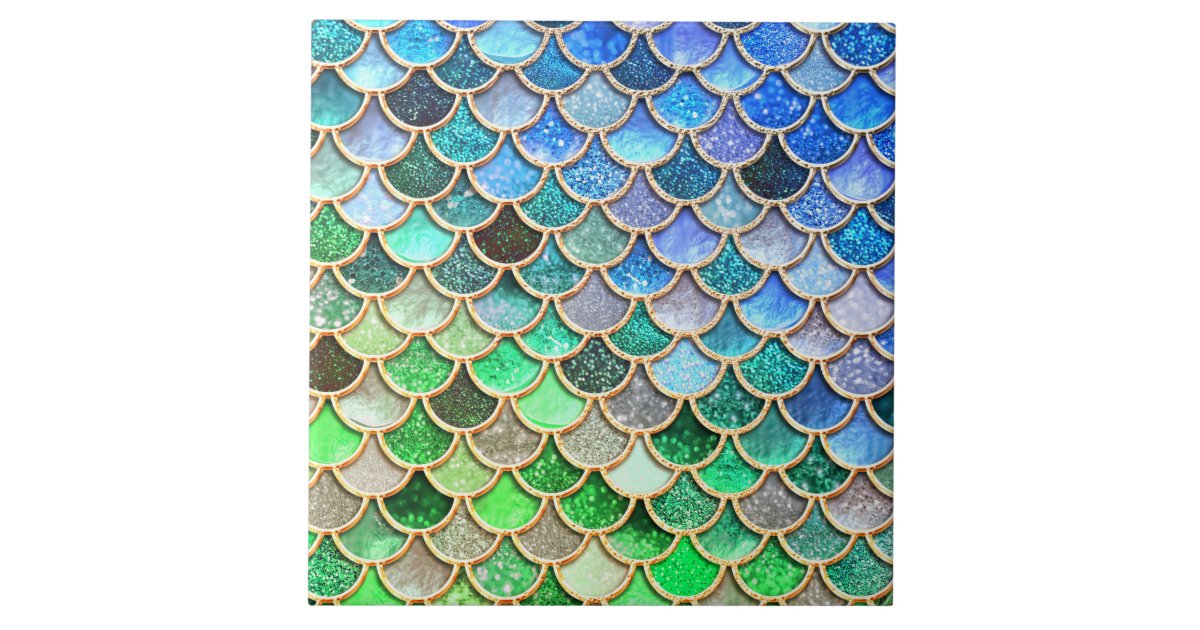 Green Blue Shiny Ombre Glitter Mermaid Scales Ceramic Tile | Zazzle