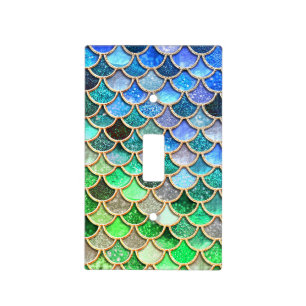 Green Blue Shiny Ombre Glitter Mermaid Scales Light Switch Cover