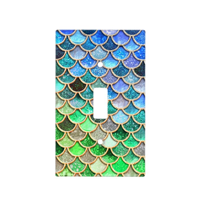 Green Blue Shiny Ombre Glitter Mermaid Scales Light Switch Cover (Front)